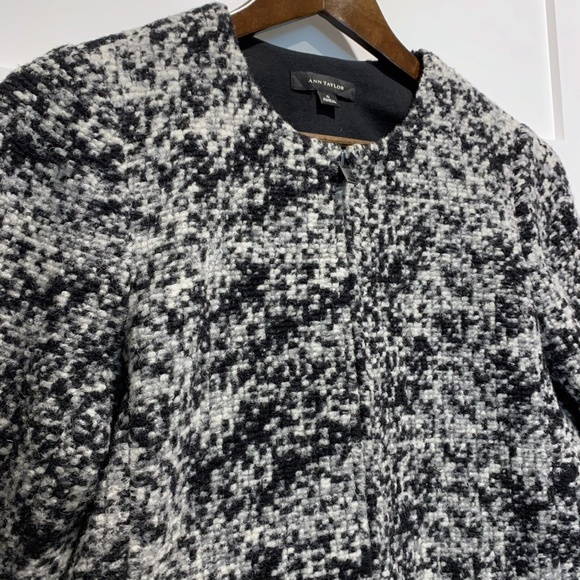Ann Taylor Wool Blend Black White Full Zip Blazer - Picture 2 of 11